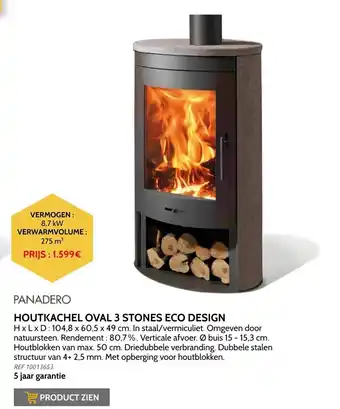 Brico Panadero houtkachel oval 3 stones eco design 8,7kW 275m³ aanbieding