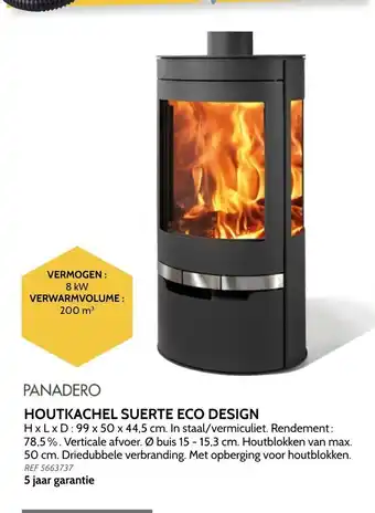 Brico Panadero houtkachel suerte eco design 8kW 200m³ aanbieding