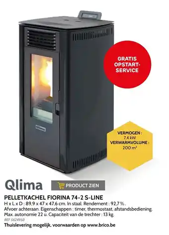 Brico Qlima pelletkachel fiorina 74-2s-line 7,4kW 200m³ aanbieding