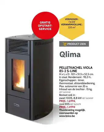 Brico Qlima pelletkachel viola 85-2S-Line aanbieding