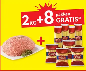 Bij aankoop van 2kg Varkens- en rundsgeahakt / Krijgt u 8 Pakken pasta Poiatti Rood 500g