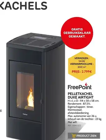 Brico Freepoint pelletkachel duke airtight 14Kw 300m³ aanbieding