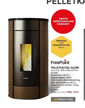 Brico Freepoint pelletkachel globe 11kw 264m³ aanbieding