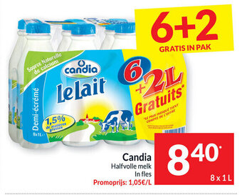 Candia Halfvolle Melk in Fles 8 x 1L