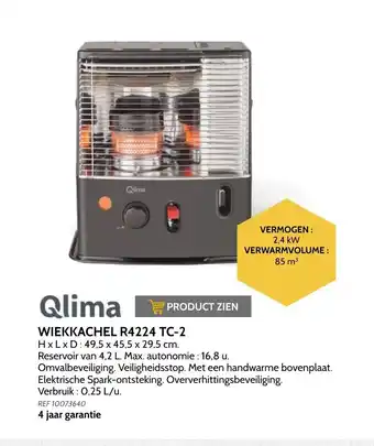 Brico Qlima wiekkachel R4224 TC-2 2,4kW 85m³ aanbieding