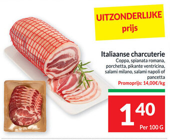 Intermarché Italiaanse Charcuterie Coppa , Spianata Romana, Porchetta , Pikante Ventricina, Salami Milano, Salami Napoli of Pancetta 100g aanbieding
