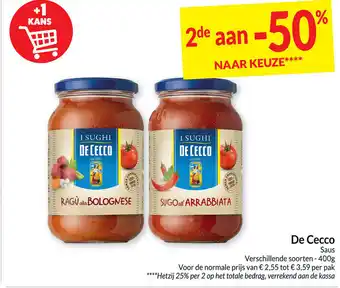 Intermarché De Cecco Saus Verschillende Soorten 400g aanbieding