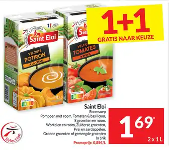 Intermarché Saint Eloi Roomsoep Pompoen Met Room, Tomaten & Basilicum , 8 Groenten en Room, Wortelen en Room, Zuiderse Groenden 2 x 1L aanbieding