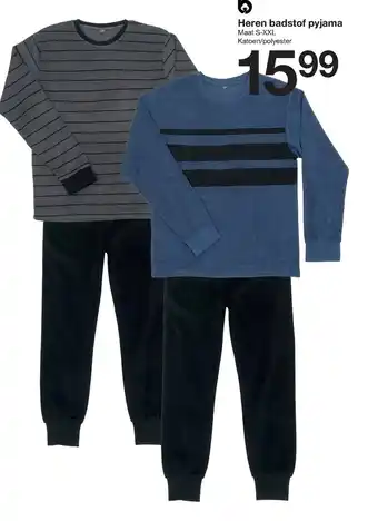 Zeeman Heren badstof pyjama maat S-XXL aanbieding