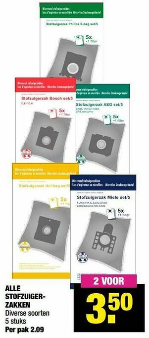 Big Bazar Alle stofzuigerzakken aanbieding