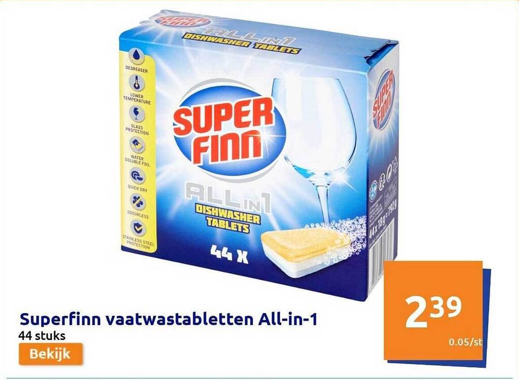 Superfinn vaatwastabletten allin1 promotie bij Action