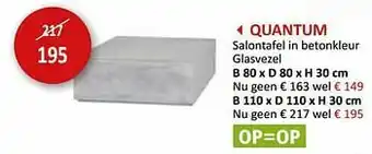 Quantum salontafel in betonkleur glasvezel