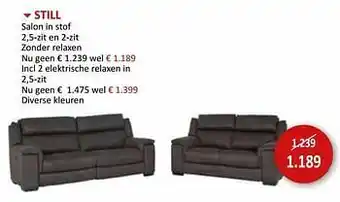 Still salon in stof 2,5-zit en 2-zit zonder relaxen