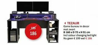 Weba Tezaur game bureau in decor mat zwart aanbieding