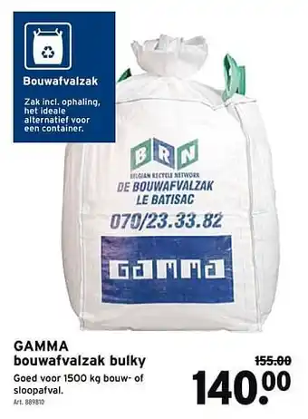 GAMMA GAMMA bouwafvalzak bulky voor 1500 kg bouw- of sloopafval aanbieding