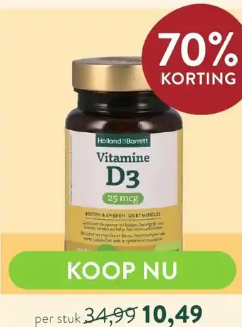 Holland & Barrett Holland & Barrett Vitamine D3 25mcg aanbieding