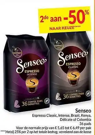 Intermarché Senseo espresso classic, intense, brazil, kenya, délicate of colombia aanbieding
