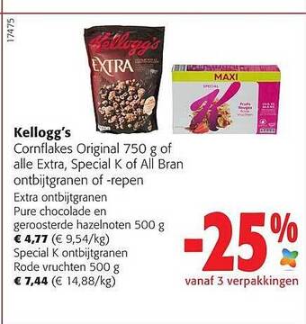 Colruyt Kellogg's cornflakes original of alle extra, special k of all bran ontbijtgranen of repen aanbieding