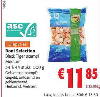 Colruyt Boni selection black tiger scampi medium aanbieding
