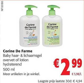 Colruyt Corine de farme baby haar & lichaamsgel overvet of lotion hydraterend aanbieding