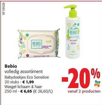 Colruyt Bebio babydoekjes eco sensitive, wasgel lichaam & haar aanbieding