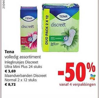 Colruyt Tena inlegkruisjes discreet, maandverbanden discreet aanbieding