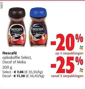 Colruyt Nescafé oploskoffie select, decaf of moka aanbieding