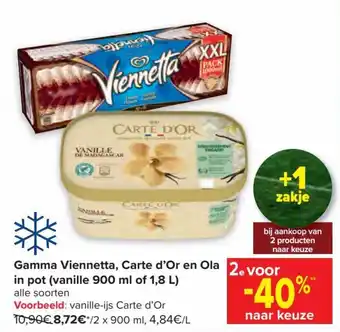 Carrefour Gamma viennetta, carte d'or en ola in pot (vanille 900ml of 1,8L) aanbieding