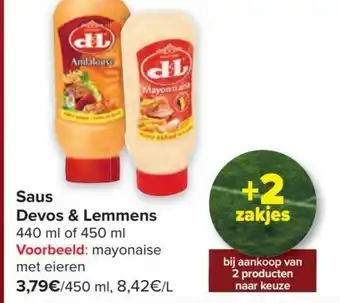 Carrefour Saus devos & lemmens 440ml aanbieding
