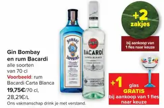 Carrefour Gin bombay en rum bacardi 70cl aanbieding