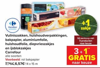 Carrefour Vuilniszakken, huishoudverpakkingen, bakpapier, aluminiumfolie, huishoudfolie, diepvrieszakjes en ijsblokzakjes carrefour aanbieding