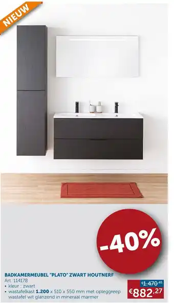 Zelfbouwmarkt Badkamermeubel "Plato" zwart houtnerf 1,200 x 510 x 550 MM art. 114178 aanbieding