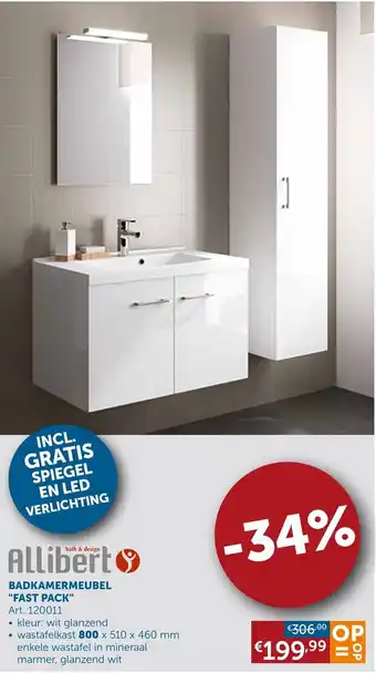 Zelfbouwmarkt Allibert Badkamermeubel "Fast Pack" 800 x 510 x 460 MM art. 120011 aanbieding