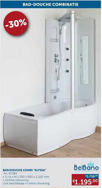 Zelfbouwmarkt BelBano Bad/Douche combi "Alyssa" 1,700 x 800 x 2,220 MM art. 67284 aanbieding