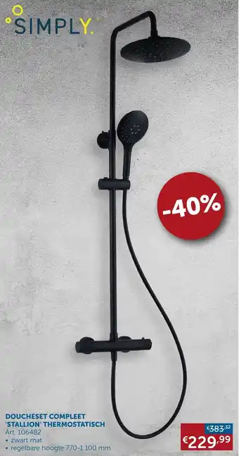 Zelfbouwmarkt Doucheset compleet 'Stallon' thermostatisch 770-1,100 MM art. 106482 aanbieding