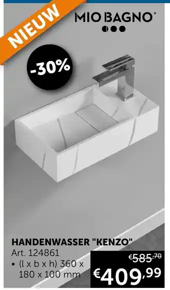 Zelfbouwmarkt Mio Bagno handenwasser "Kenzo" 360 x 180 x 100MM art. 124861 aanbieding