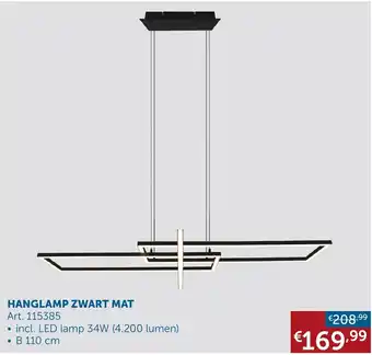 Zelfbouwmarkt Hanglamp zwart mat 34W B 110CM art. 115385 aanbieding