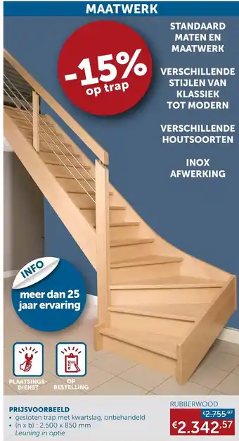 Zelfbouwmarkt Gesloten trap met kwartslag, onbehandeld 500 x 850 MM aanbieding