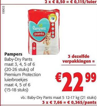 Colruyt Pampers babydry pants of premium protection luierbroekjes aanbieding