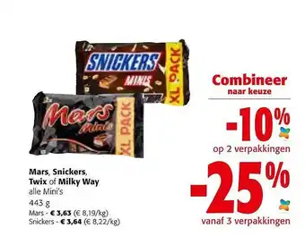 Colruyt Mars, snickers, twix of milky way mini's aanbieding