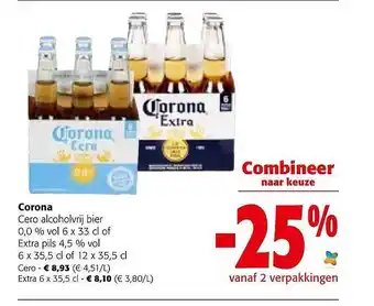Colruyt Corona cero alcoholvrij bier of extra pils aanbieding
