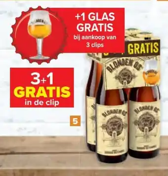 Carrefour Blonden OS 4x33CL +1 glas gratis aanbieding