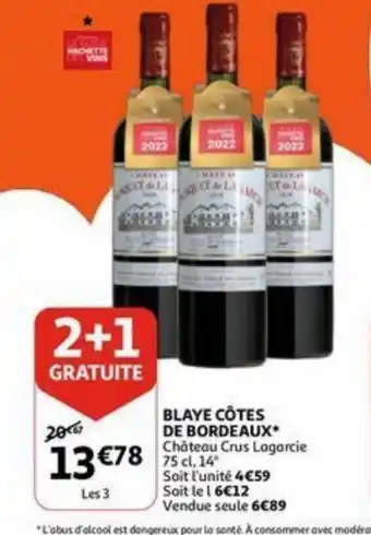 Auchan Blaye cotes de bordeaux 2+1 gratuite aanbieding