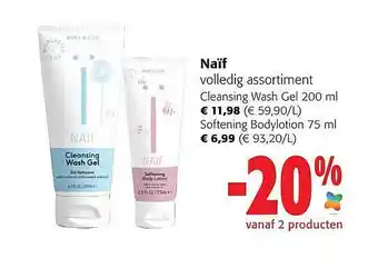 Colruyt Naïf cleansing wash gel, softening bodylotion aanbieding