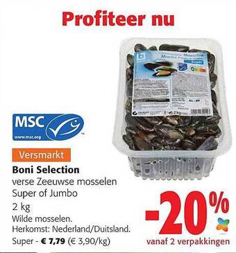 Colruyt Boni selection verse zeeuwse mosselen super of jumbo aanbieding