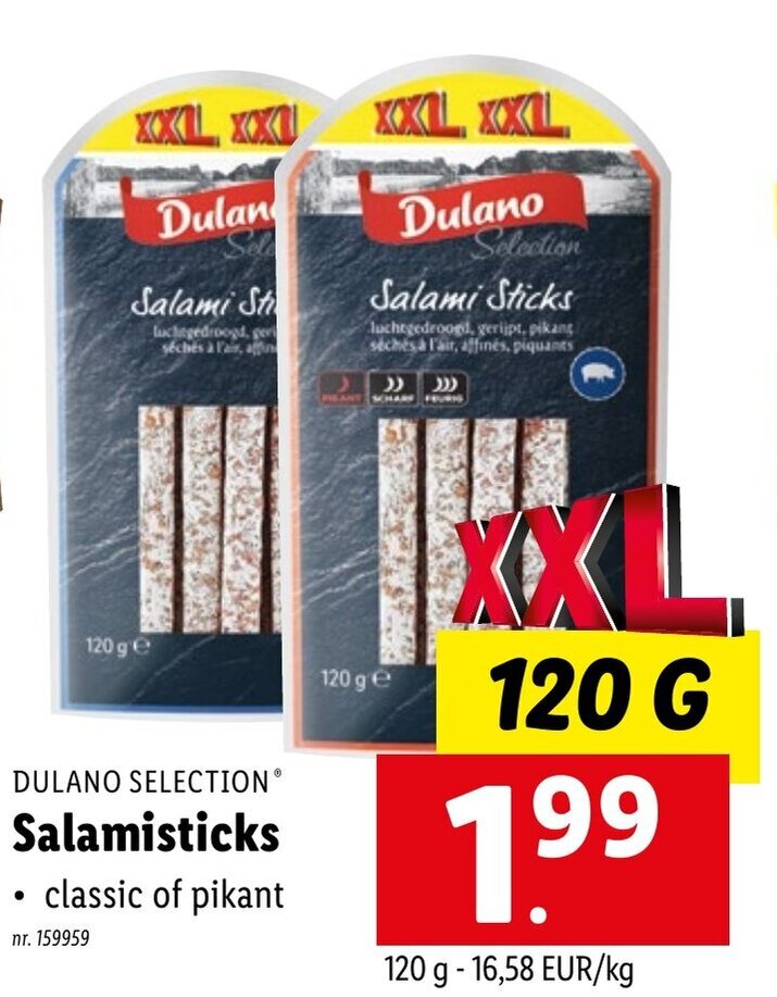 Dulano Selection salamisticks 120G nr. 159959 promotie bij Lidl