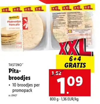 Lidl Tastino pitabroodjes 6+4 gratis 800 G nr. 09427 aanbieding