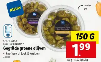 Lidl Chef Select gegrilde groene olijven 150G nr. 182788 aanbieding