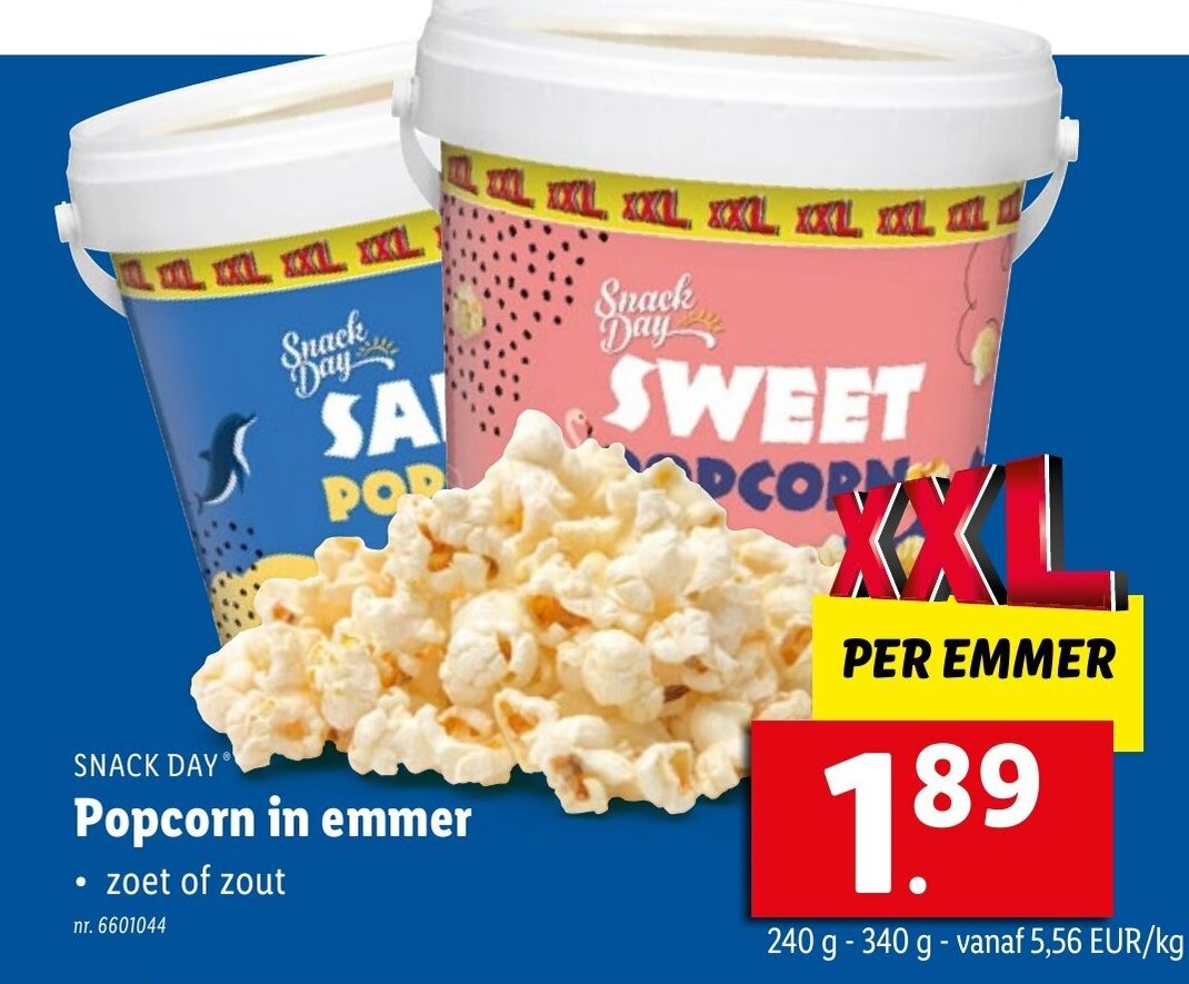 Snack Day popcorn in emmer 240G nr. 6601044 promotie bij Lidl
