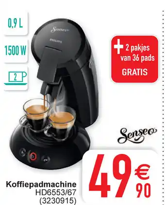 Cora Senseo koffiepadmachine HD6553/67 (3230915) +2 pakjes van 36 pads gratis aanbieding